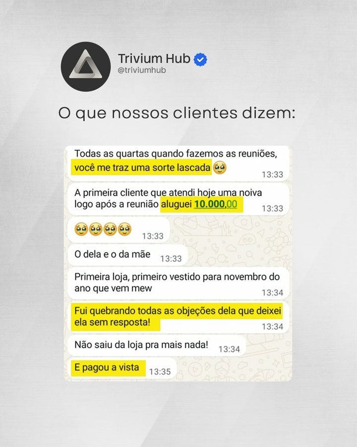 Print de conversa no WhatsApp: vendedora conta que, logo após a reunião semanal, fechou um contrato de 10 mil com uma cliente