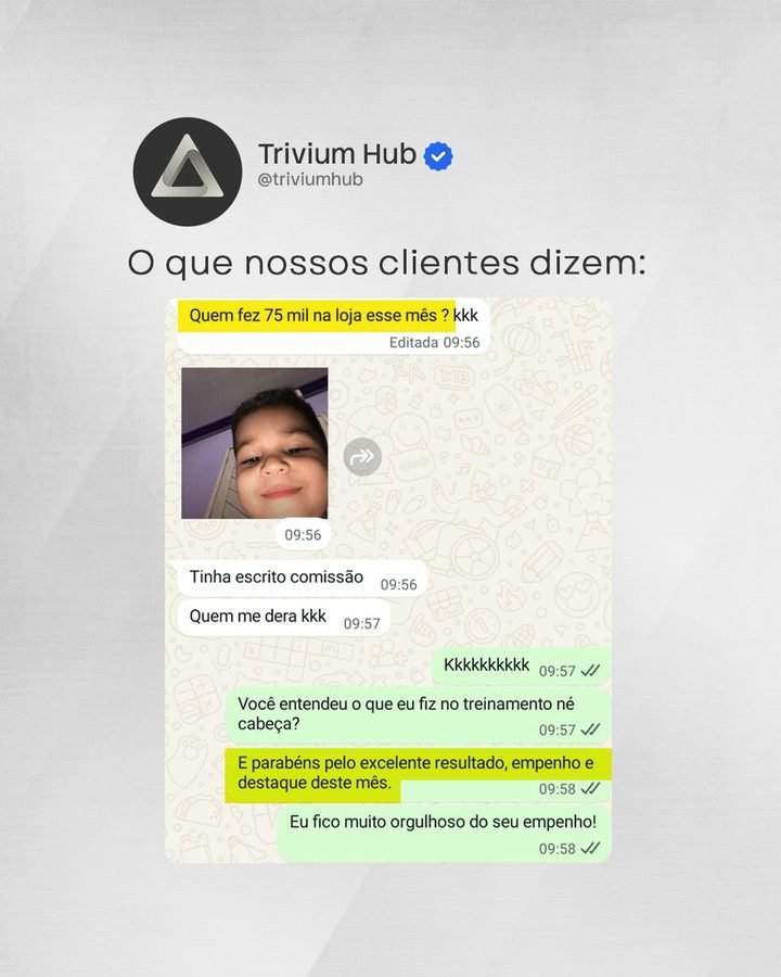 Print de conversa no WhatsApp: gestora comemora a vendedora que vendeu 75 mil no mês